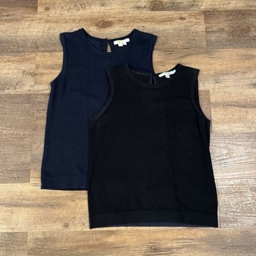 Lot of 2 Boden Cotton Blend Tank Top Shell Sz S Black Navy Minimalist Layer READ